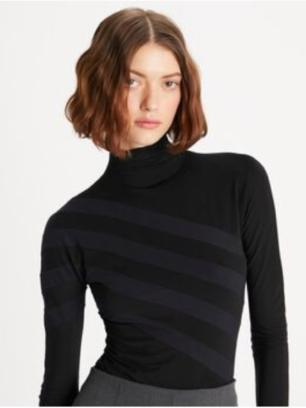 Tory Burch Black Long-Sleeve Turtleneck Top with Diagonal Panels